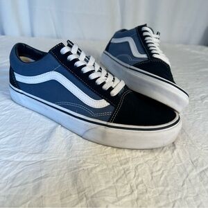 Vans Old Skool Blue Canvas Classic Low Top Lace Up Skate Sneaker M9 W10.5